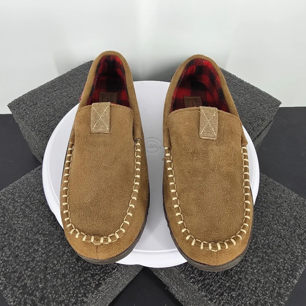 Levi Strauss Men’s Moccasin Slippers Size 7-8 Shoes Tan Suede Buffalo Plaid